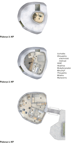 Půdorysy 1. NP až 3. NP.