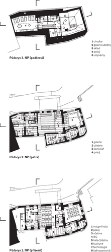 Půdorysy 1. NP až 3. NP.