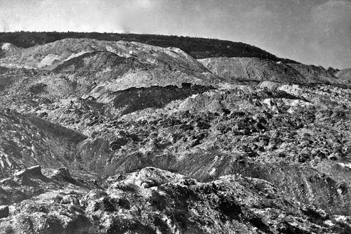 Proměna krajiny na Mostecku – Lom Hrabák, 1962 a 2008; soubor více než tří set fotografií Země znovuzrozená je až do 28. června vystaven v Tereziánském křídle starého královského paláce na Pražském hradě; foto: Stanislav Štýs. 