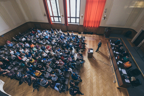 Diskuzní setkání na téma Brněnské nádraží a železniční uzel se studenty brněnské techniky na půdě Fakulty stavební VUT v Brně, 14. března 2018; foto: Simona Zpěváková / KAM Brno.