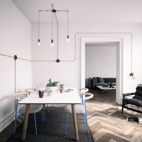 Zajímavě provedené rozvody se mohou stát výrazným výtvarným prvkem interiéru.