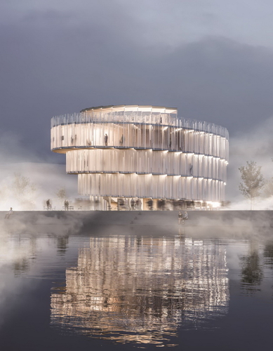 Vítězný návrh českého pavilonu pro EXPO 2025 od Apropos Architects; vizualizace: Apropos Architects.