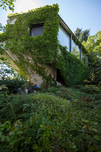 2022: Postupné pohlcení domu vegetací bylo součástí architektonického záměru; foto: Tomáš Hejzlar.