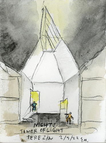 Koncepční skica Stevena Holla k projektu Muzea ghetta Terezín; zdroj: Marcela Steinbachová & Skupina.