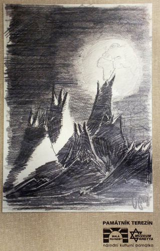 Kresba Petra Ginze Měsíční krajina; zdroj: Památník Terezín.