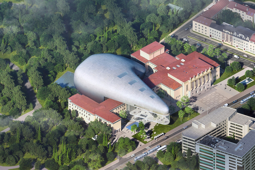 Sál ostravské haly je orientován do klidného parku; zdroj: Steven Holl Architects.