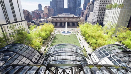 Návrh nového nádraží Penn Station v New Yorku, prezentovaný autorem jako „znovuzrození klasické architektury“; Alexandros Washburn, 2025; zdroj: Grand Penn Community Alliance.
